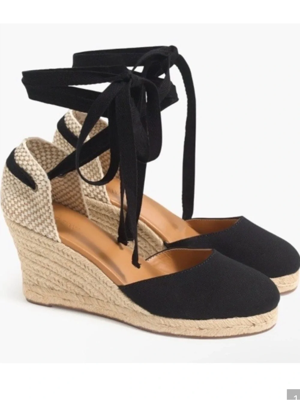 J. Crew Women’s Black Espadrille Wedge Ankle-Tie Sandals